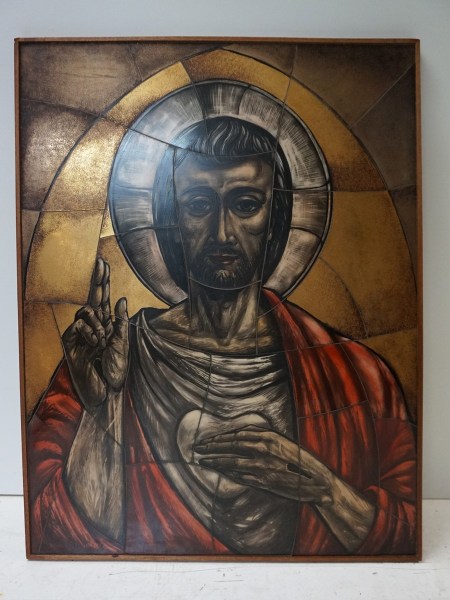 M.W. Plettenberg-tegeltableau-geschilderd-Jesus-Christus-heilig-hart-painted-tile-tableau